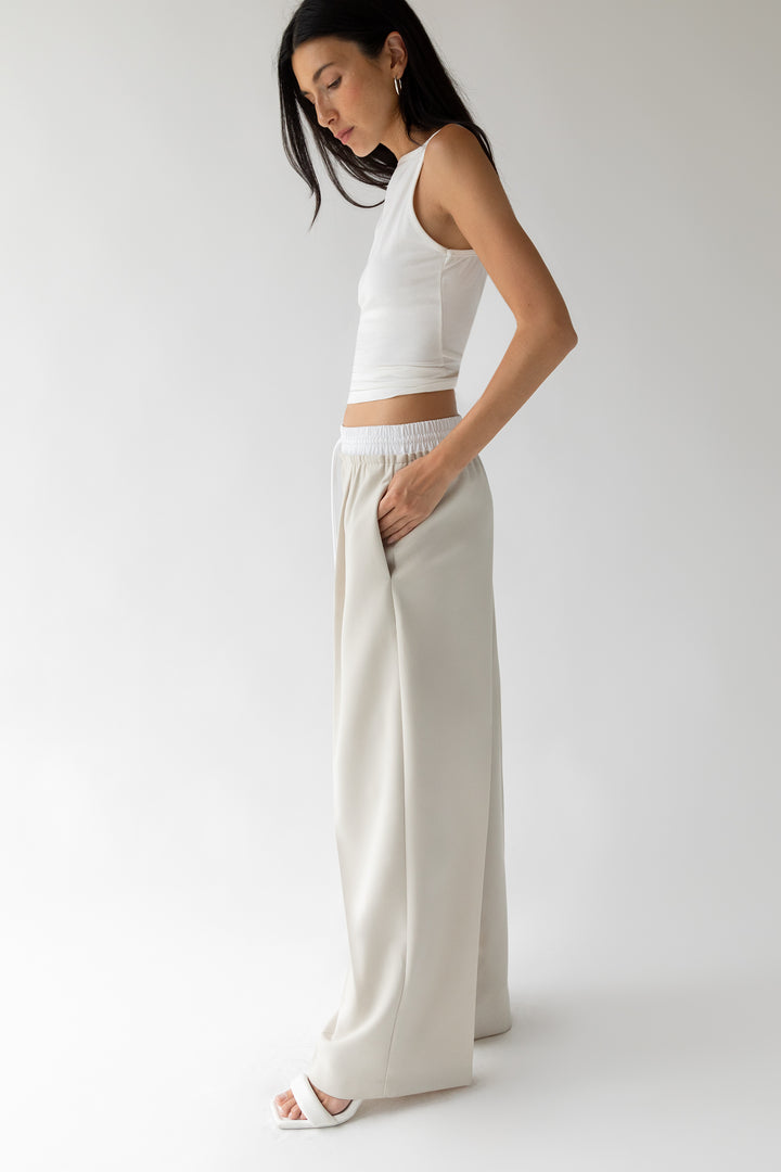 EXPOSED ELASTIC WAISTBAND DRESS PANT in Seashell — alternate angle