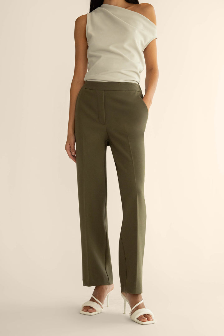 ELASTIC WAIST TAPERED PANT in Burnt Olive — alternate angle