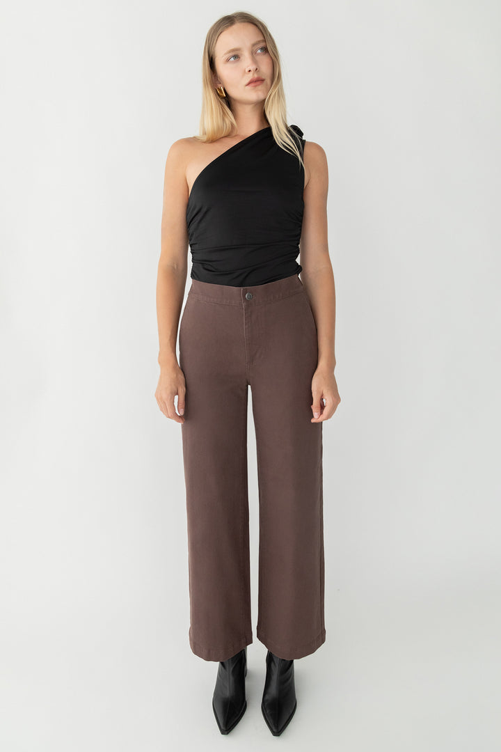 REGULAR LENGTH TWILL WIDE LEG PANT in Dark Cocoa — alternate angle
