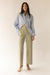 Regular length twill wide leg pant in moss grey — main image