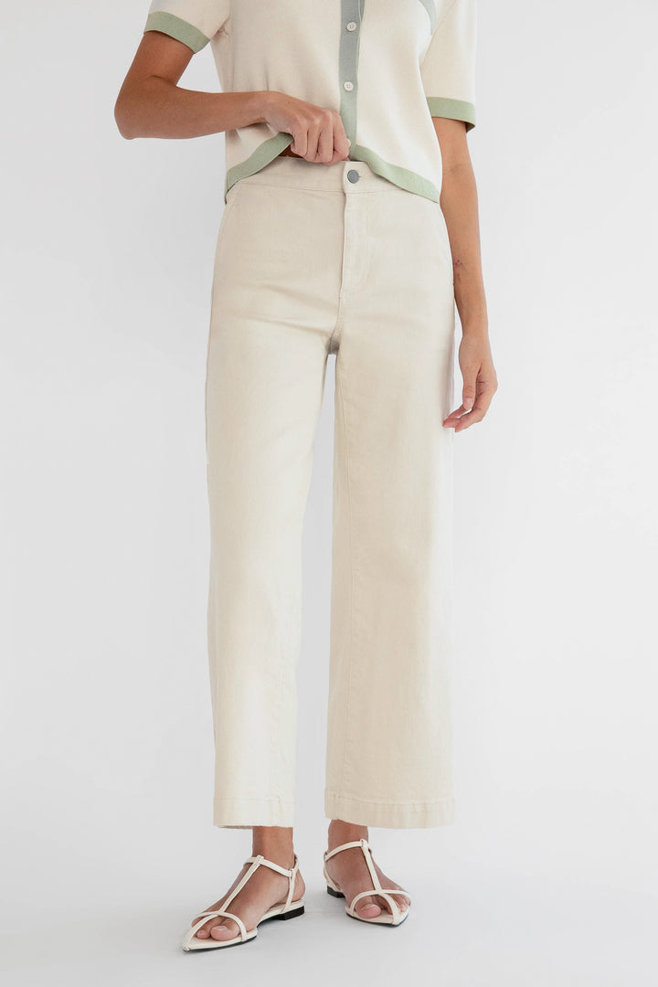REGULAR LENGTH TWILL WIDE LEG PANT in Oatmeal — alternate angle