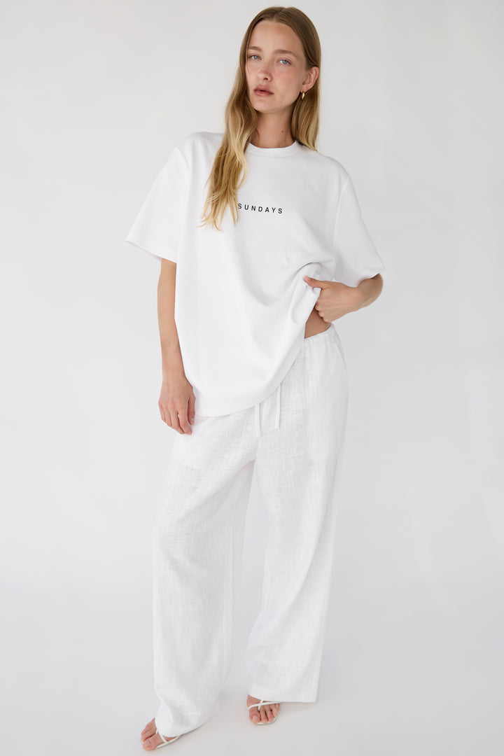 LINEN BLEND WIDE LEG PANT in White — alternate angle
