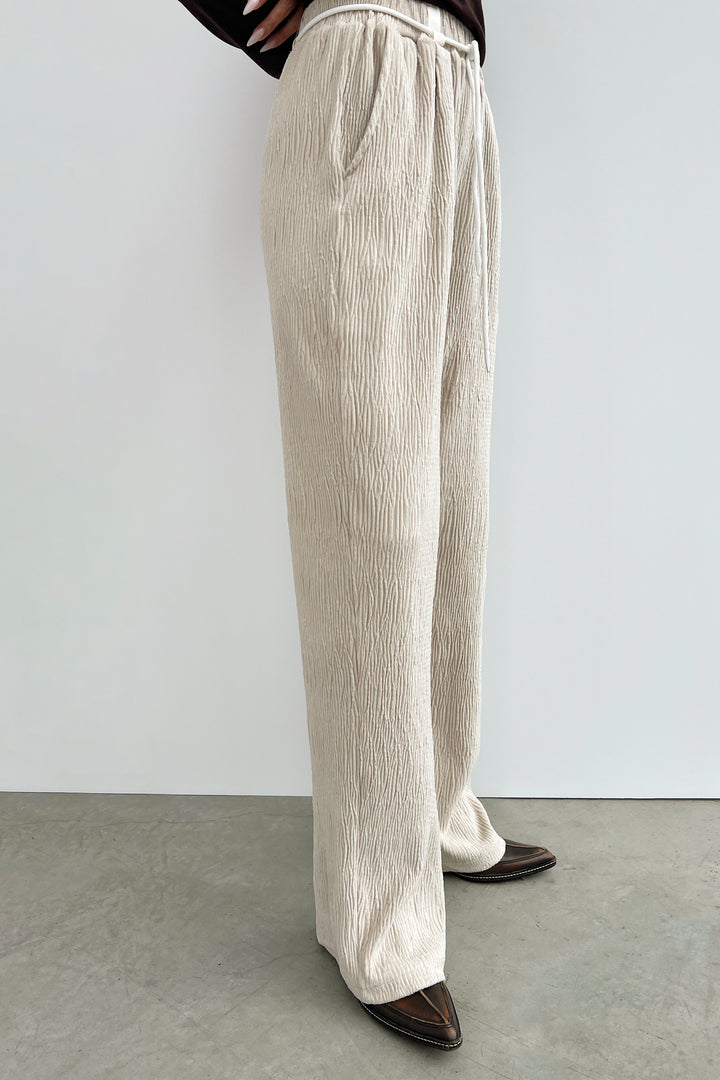 RIBBED STRAIGHT LEG PANTS in Beige — alternate angle