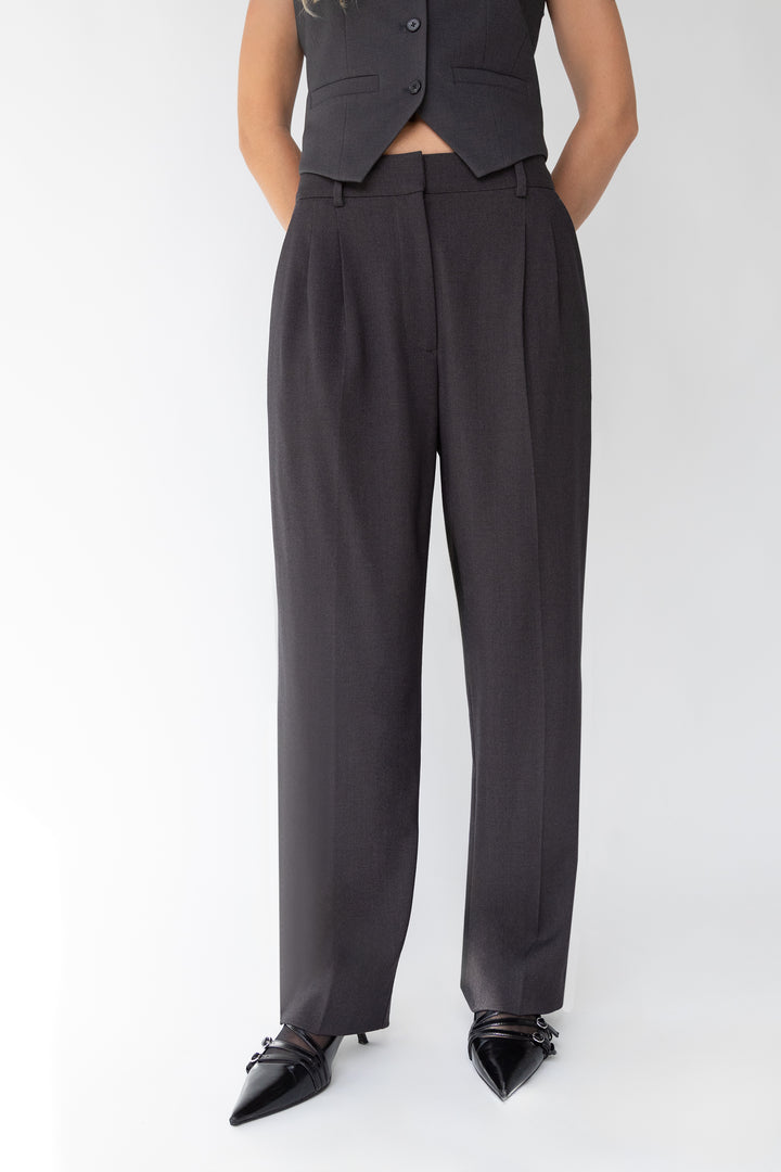 STRAIGHT LEG HIGH-RISE TROUSER in ASPHALT — alternate angle