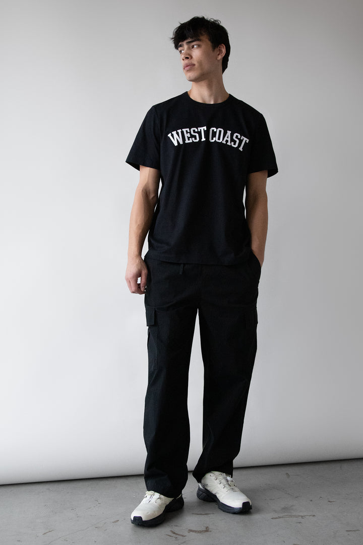 COTTON NYLON RELAXED FIT CARGO PANT in Black — alternate angle