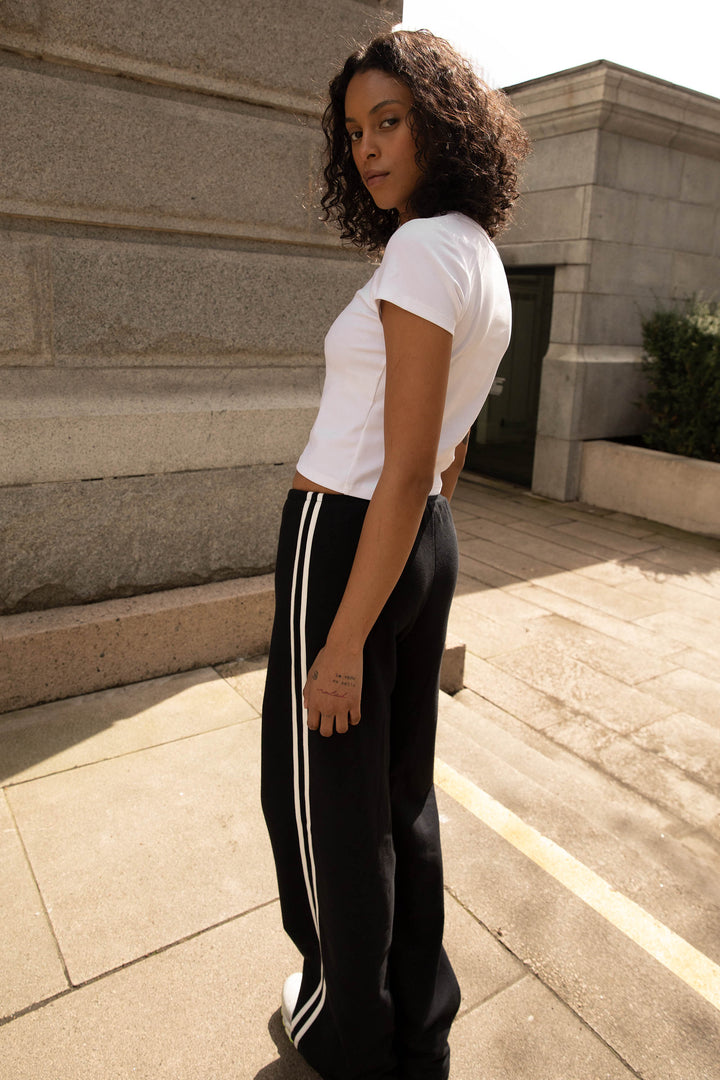WIDE LEG SWEATPANTS WITH SIDE DETAIL in Black — alternate angle