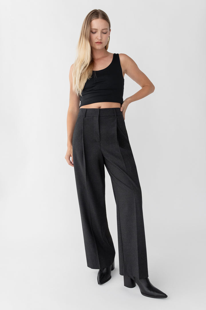 WIDE LEG HIGH-RISE DRESS PANT in ASPHALT — alternate angle