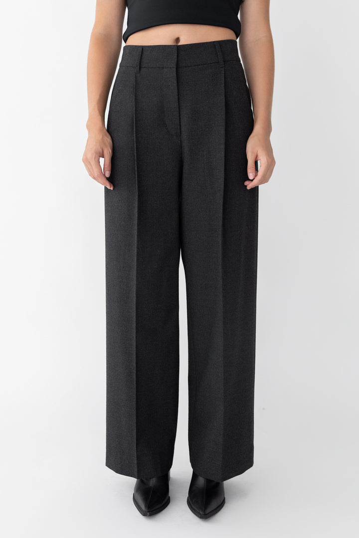 WIDE LEG HIGH-RISE DRESS PANT in ASPHALT — alternate angle