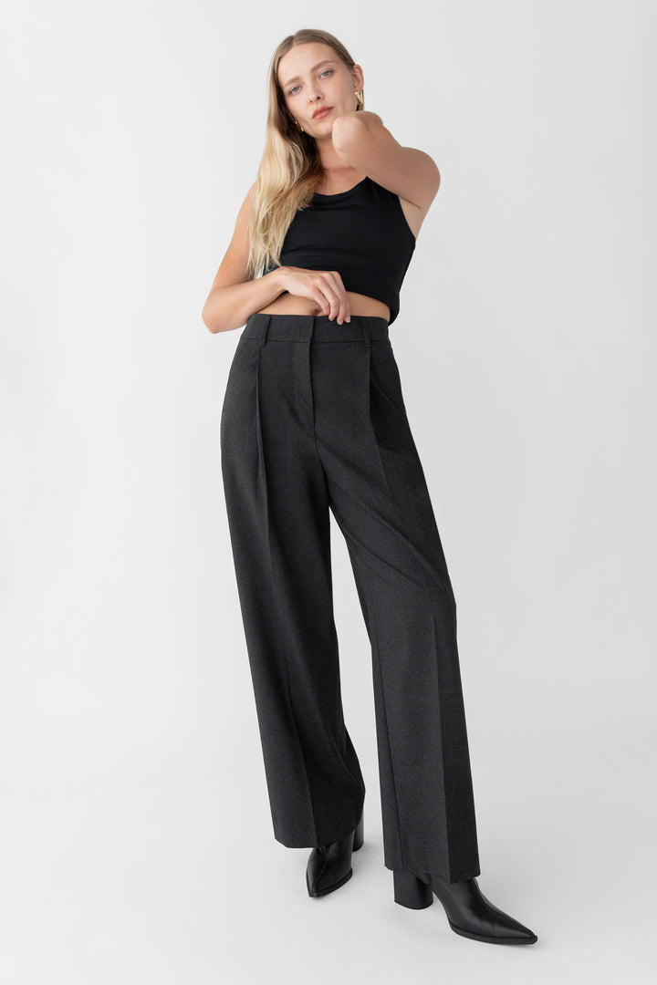 WIDE LEG HIGH-RISE DRESS PANT in ASPHALT — alternate angle