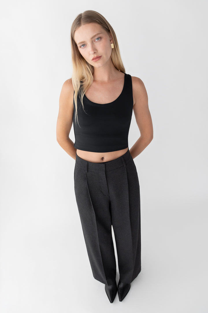 WIDE LEG HIGH-RISE DRESS PANT in ASPHALT — alternate angle