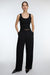 High-rise wide leg belt detail trouser in black — main image