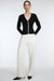 High-rise straight leg trouser with half elastic waist in cream — main image