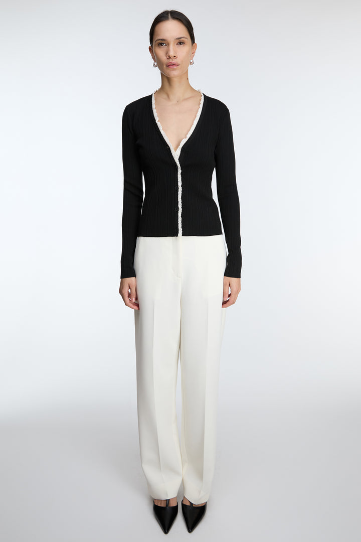 HIGH-RISE STRAIGHT LEG TROUSER WITH HALF ELASTIC WAIST in Cream — alternate angle