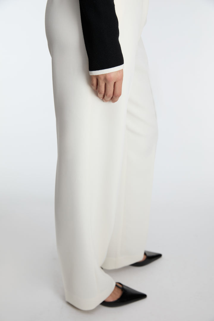 HIGH-RISE STRAIGHT LEG TROUSER WITH HALF ELASTIC WAIST in Cream — alternate angle