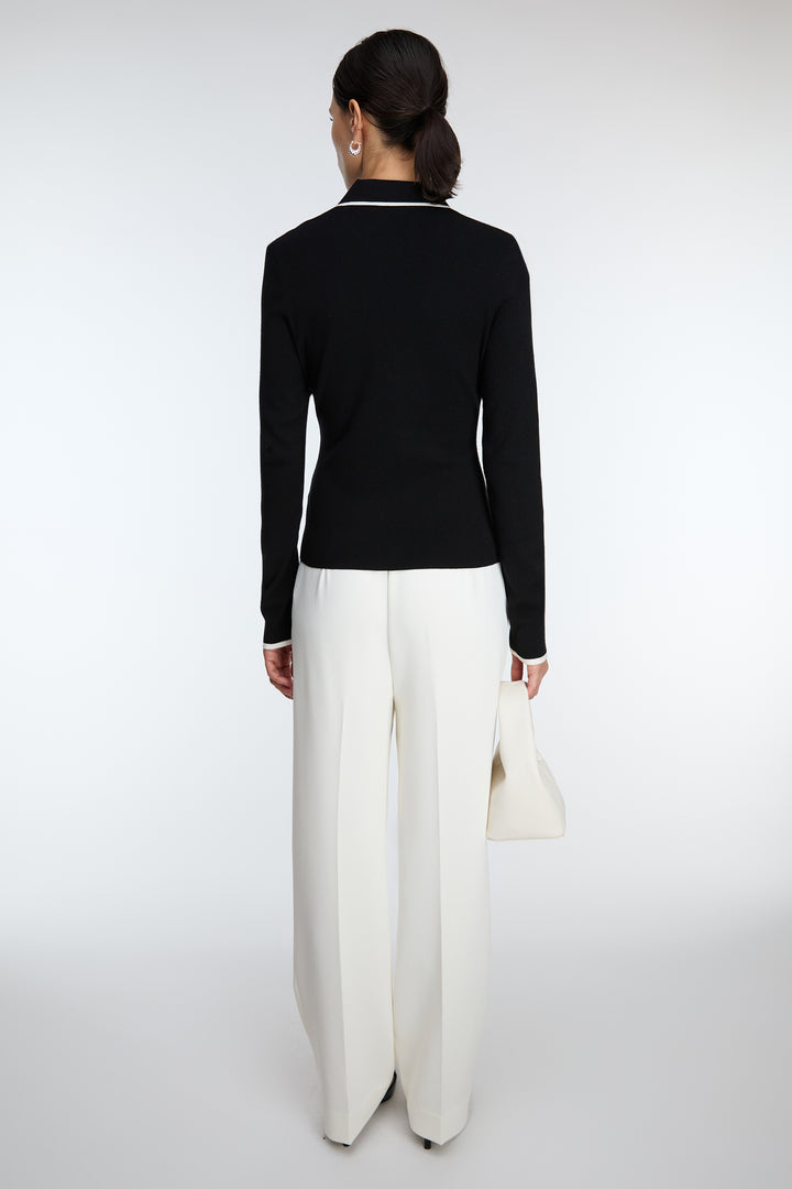 HIGH-RISE STRAIGHT LEG TROUSER WITH HALF ELASTIC WAIST in Cream — alternate angle