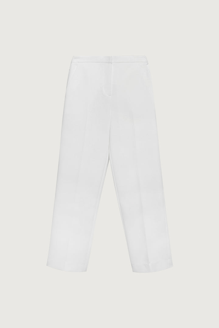 HIGH-RISE STRAIGHT LEG TROUSER WITH HALF ELASTIC WAIST in Cream — alternate angle