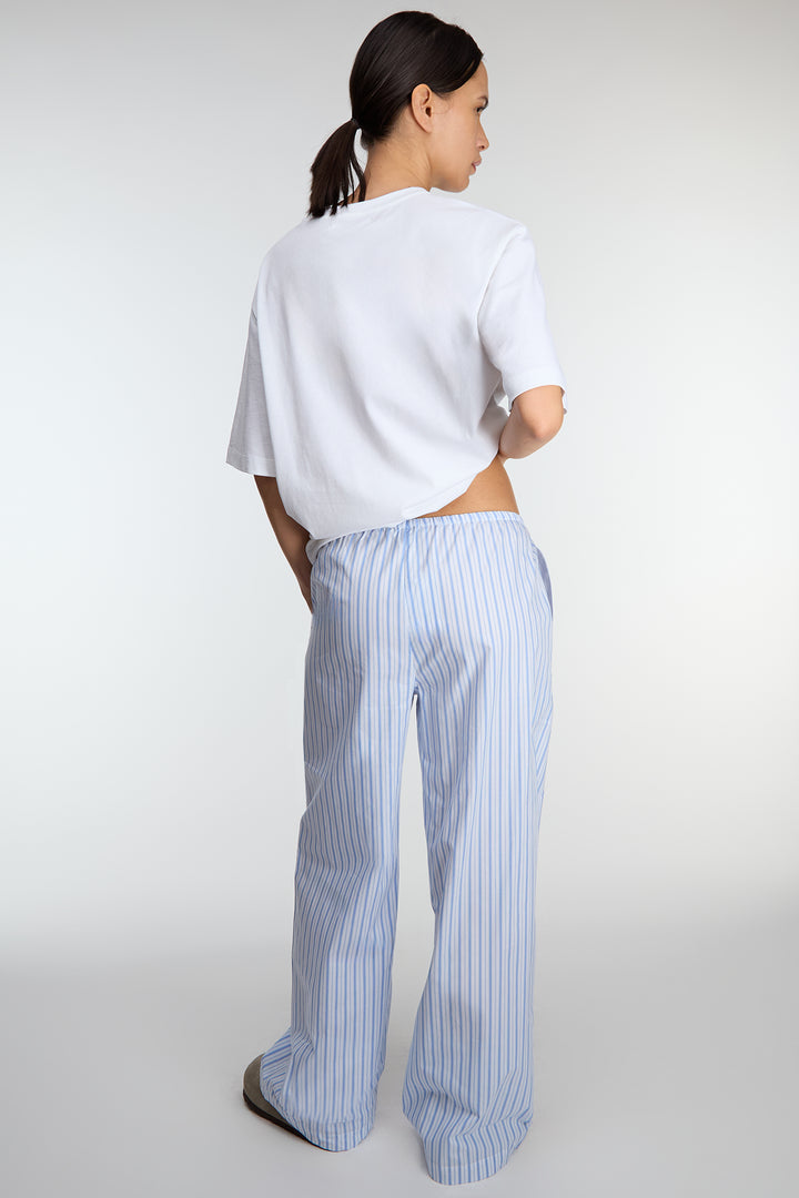 STRIPED COTTON POPLIN PAJAMA STYLE PANT in White Blue Stripe — alternate angle