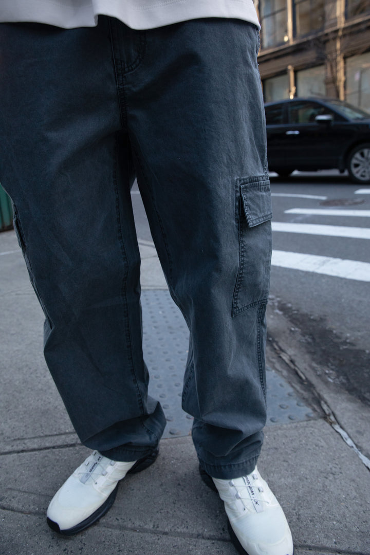 WASHED EFFECT COTTON CARGO PANT in Washed Black — alternate angle