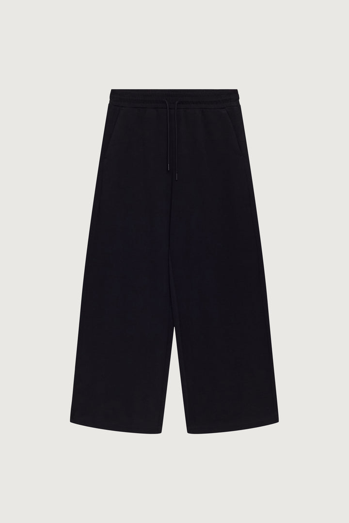 DOUBLE-KNIT COTTON BLEND WIDE LEG PANT in Black — alternate angle