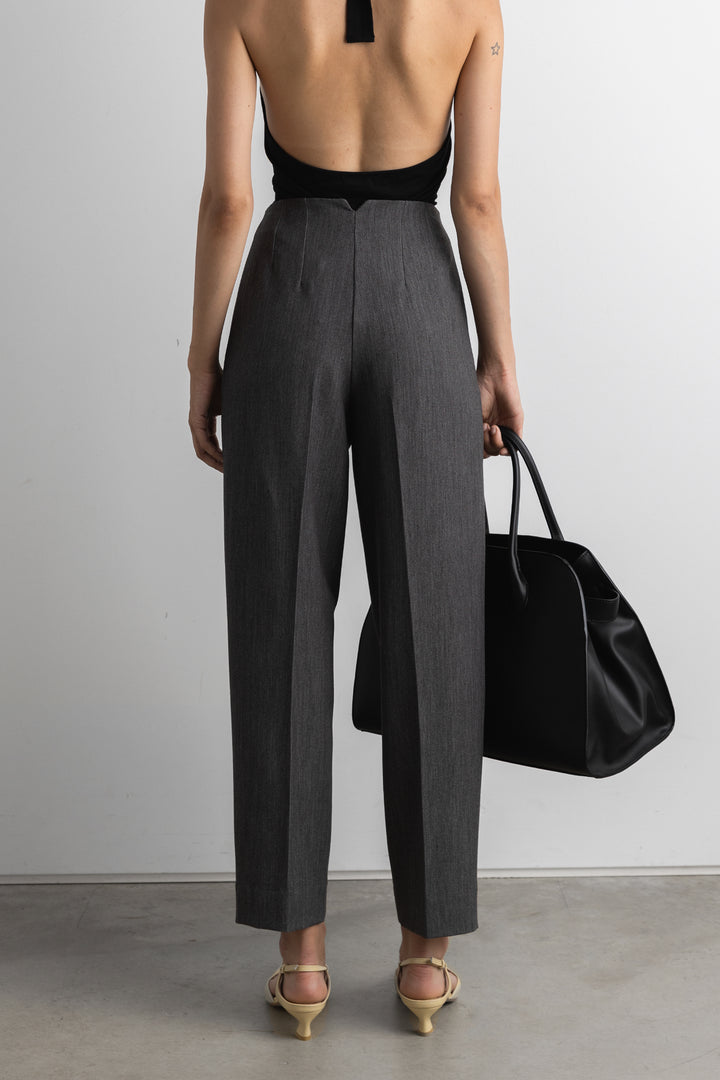 HIGH-RISE WAIST TAPERED TROUSER in Dark Heather Grey — alternate angle