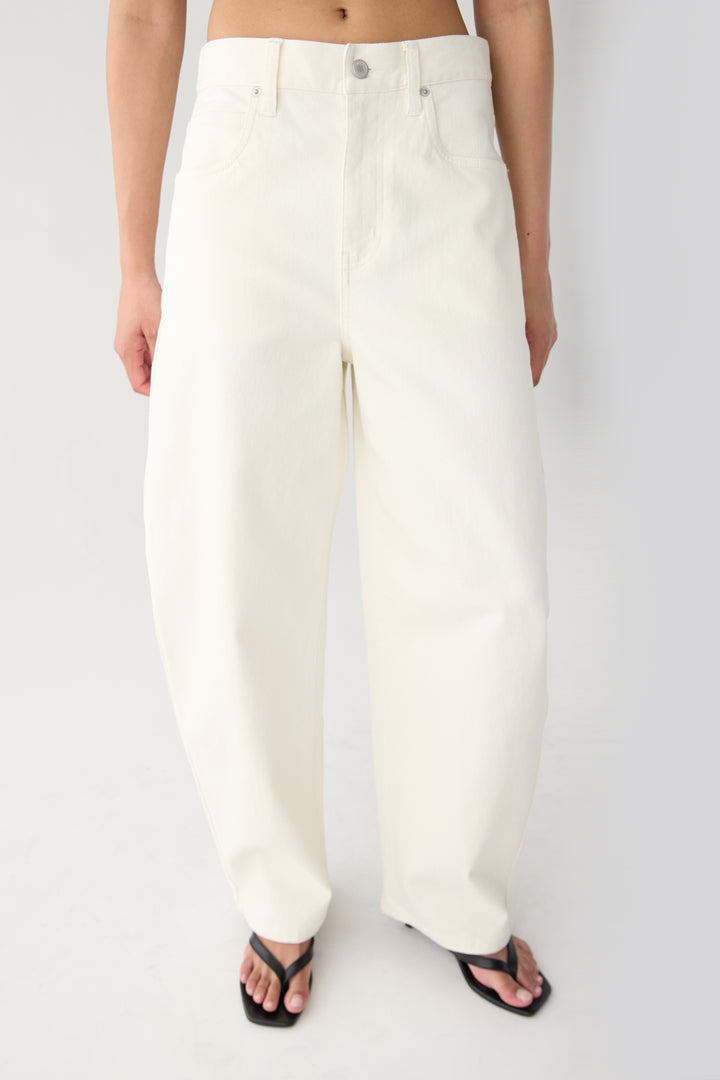 REGULAR LENGTH TWILL BARREL LEG PANT in Cream — alternate angle