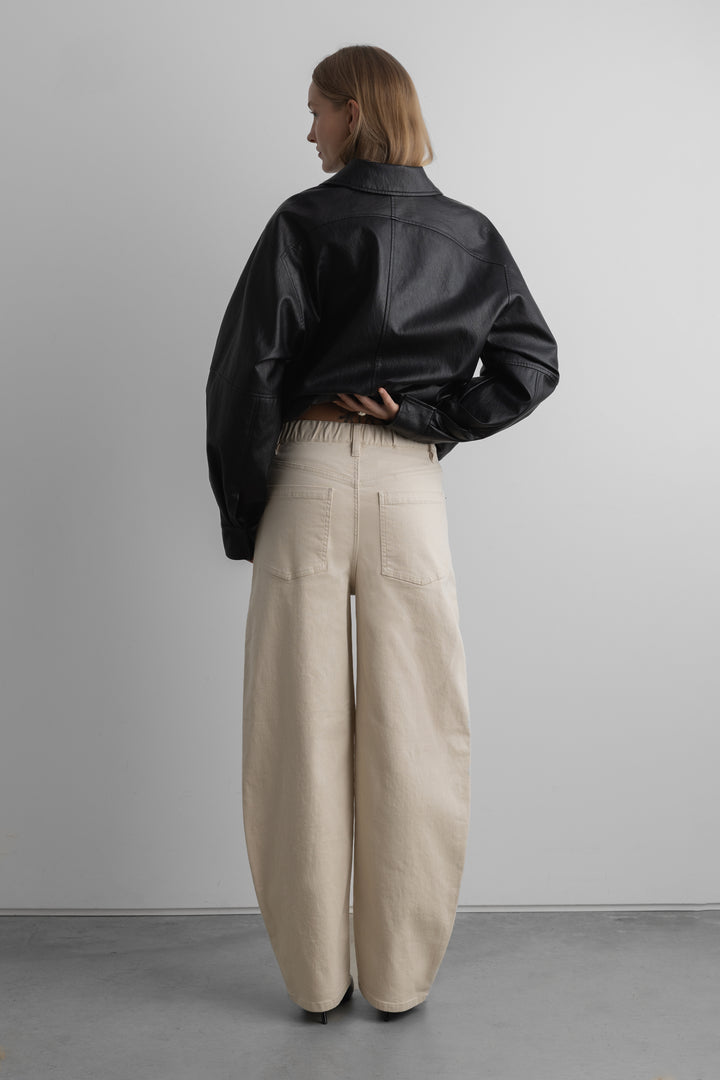REGULAR LENGTH TWILL BARREL LEG PANT in Oatmeal — alternate angle