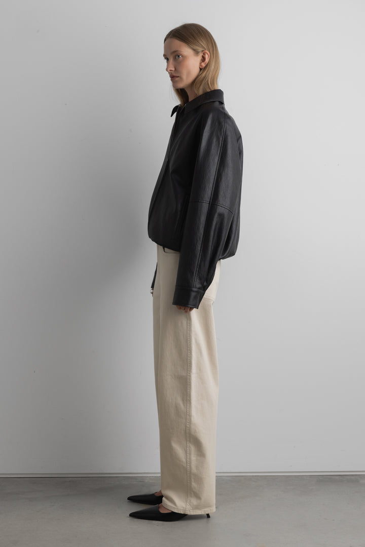 REGULAR LENGTH TWILL BARREL LEG PANT in Oatmeal — alternate angle