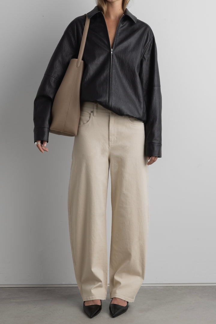 REGULAR LENGTH TWILL BARREL LEG PANT in Oatmeal — alternate angle