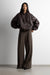 Striped elasticated waist straight leg pant in turkish coffee — main image