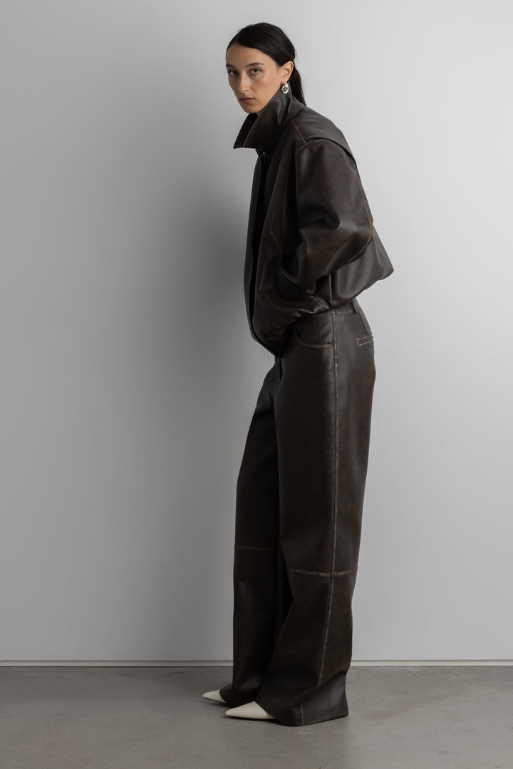 VEGAN LEATHER STRAIGHT LEG PANT in Vintage Coffee — alternate angle
