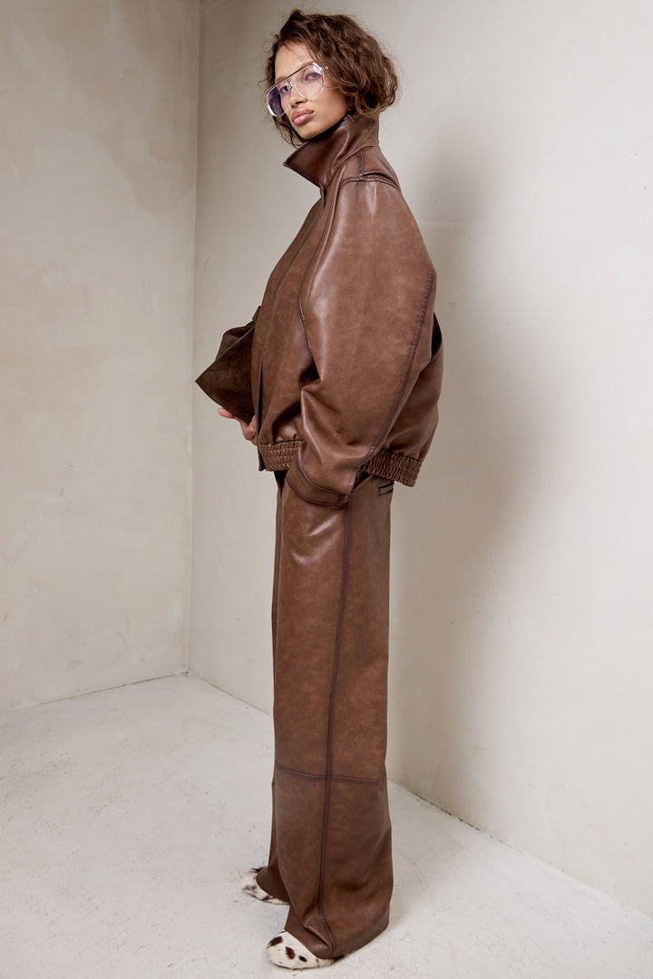 VEGAN LEATHER STRAIGHT LEG PANT in Vintage Brown — alternate angle