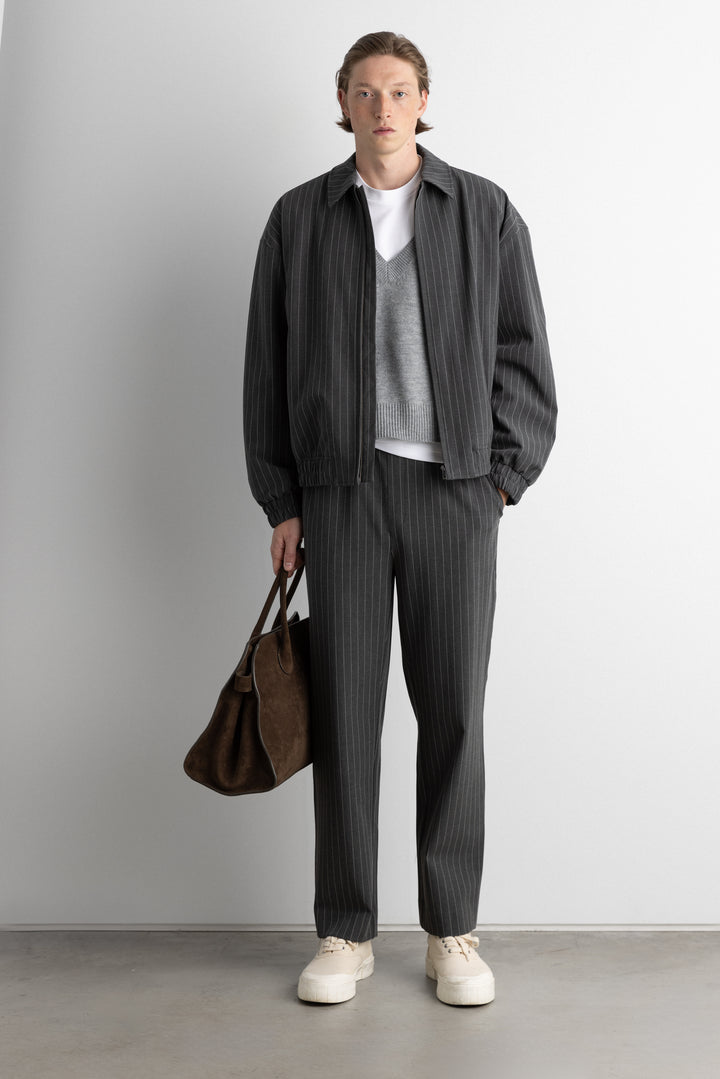 PINSTRIPE ELASTIC WAIST DRESS PANT in Charcoal Pinstripe — alternate angle