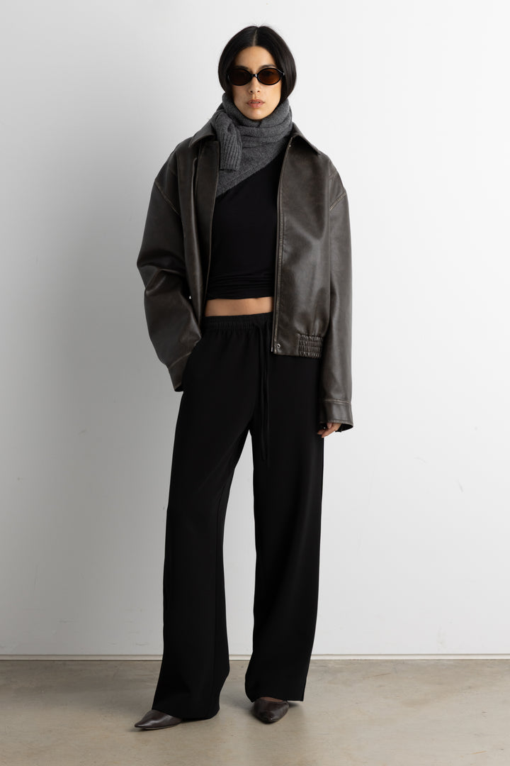 DRAWSTRING WAIST FLOWY PANT in Black — alternate angle