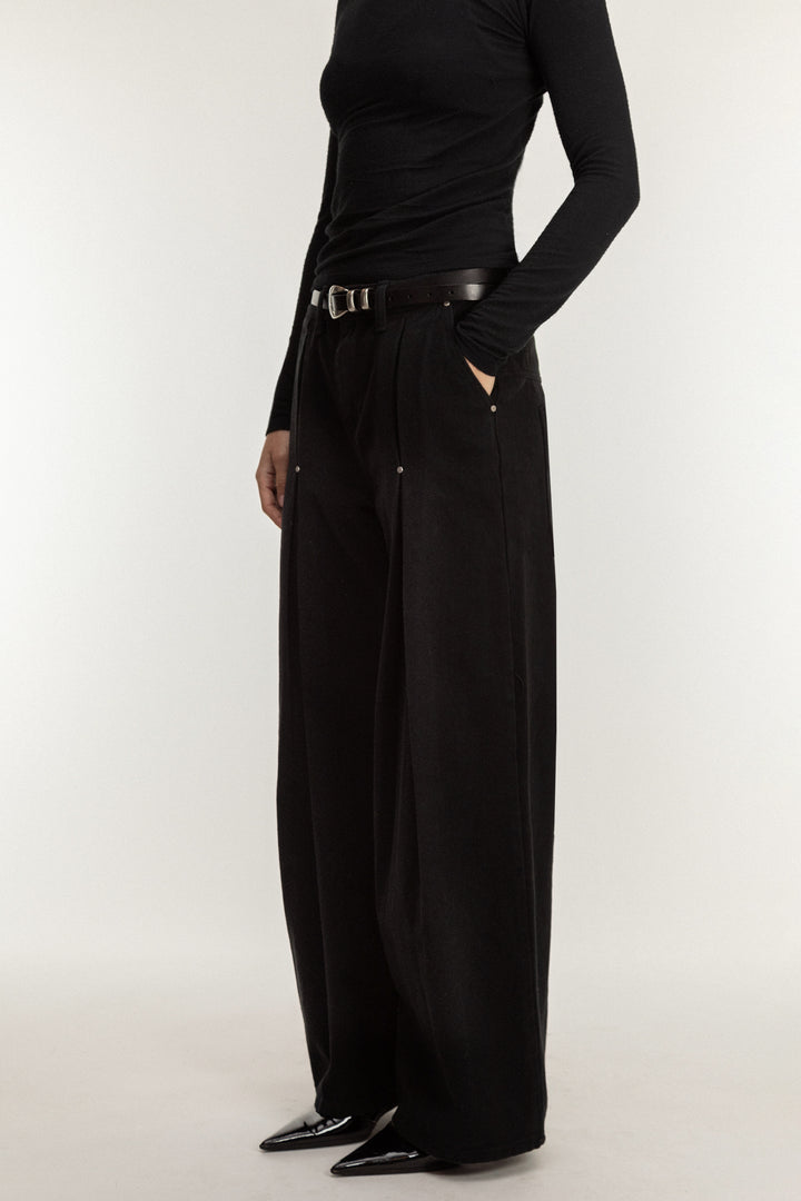 PLEATED PANTS WITH STUD DETAILS in Black — alternate angle