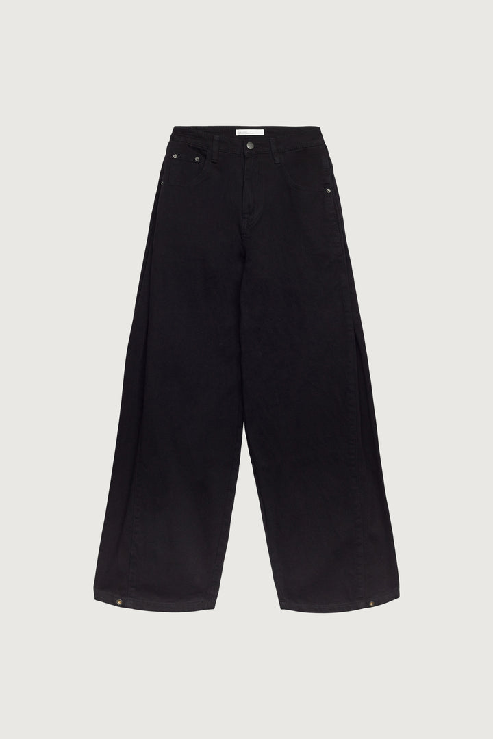 BOTTOM SNAP COTTON TWILL PANTS in Black — alternate angle
