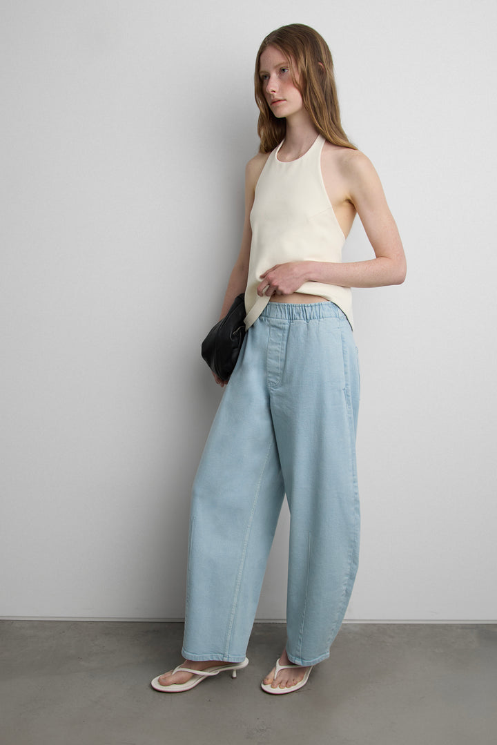 ELASTIC WAIST BARREL LEG PANT in Medium Blue — alternate angle