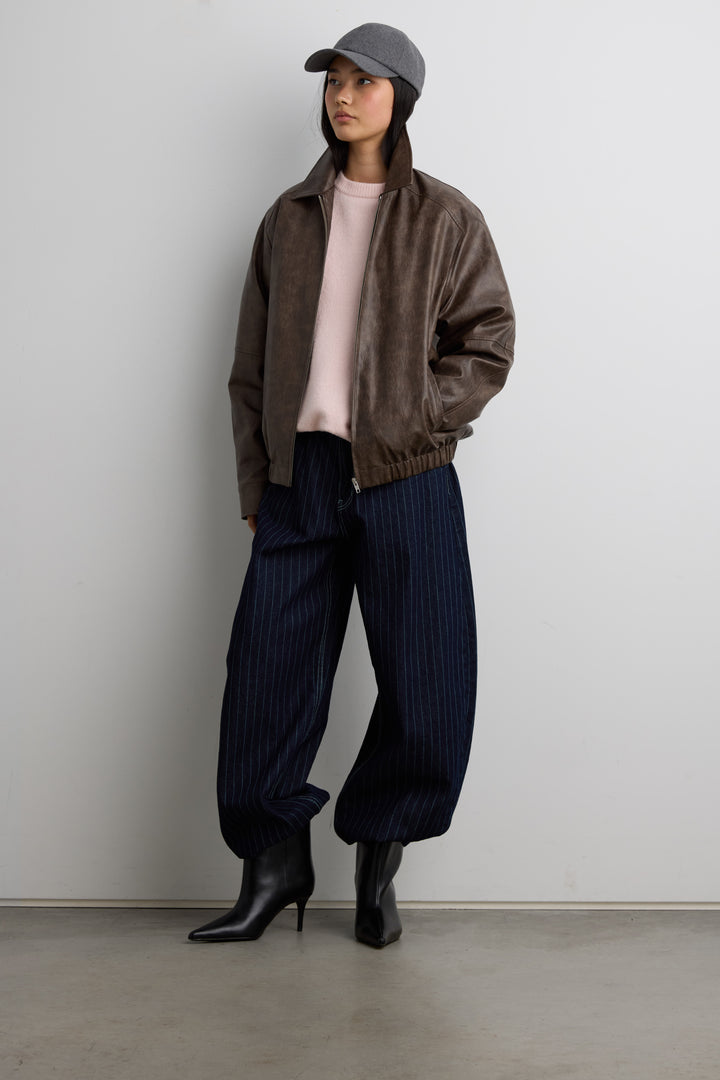 STRIPED BARREL LEG PANT in Indigo — alternate angle