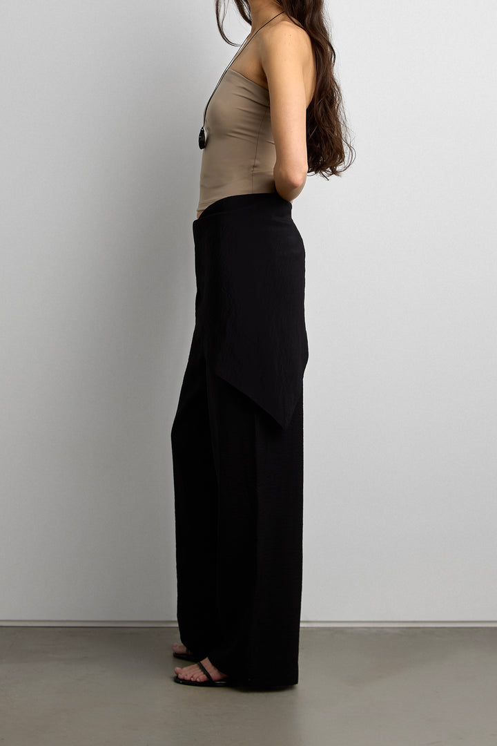 LIGHTWEIGHT CRINKLED PANT WITH WAIST SCARF in Black — alternate angle