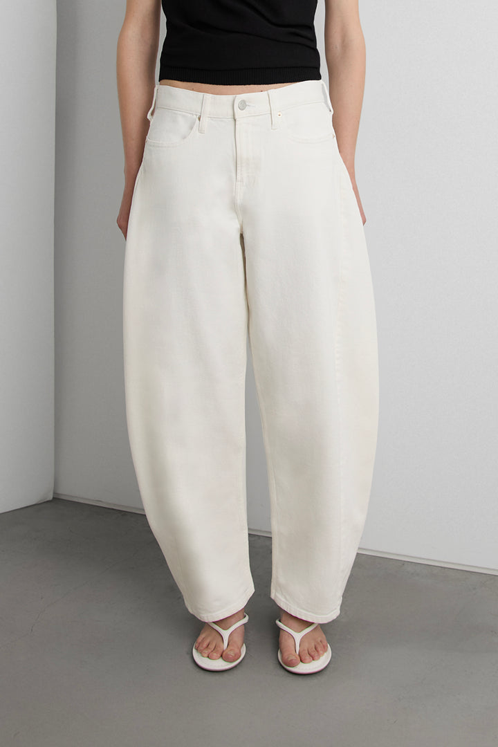 MID-RISE CURVED WAIST BARREL LEG PANT in Ecru — alternate angle