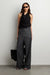 Wide leg wrap front pinstripe pant set in charcoal pinstripe — main image