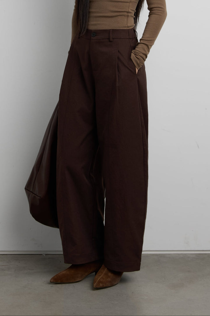 PETITE RELAXED PLEATED WIDE LEG PANT in Brown — alternate angle