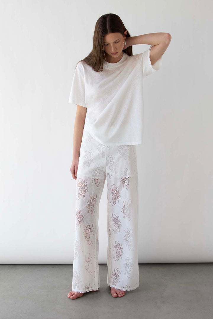 LACE WIDE LEG PANT in White — alternate angle
