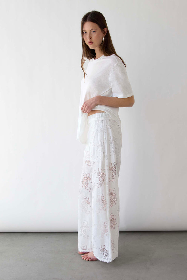 LACE WIDE LEG PANT in White — alternate angle