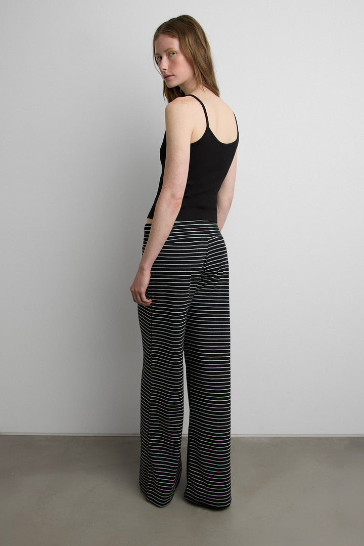 RIBBED KNIT STRIPED FLARE PANT in Black stripe — alternate angle