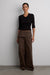 Wide leg pant with foldover waist in brown — main image