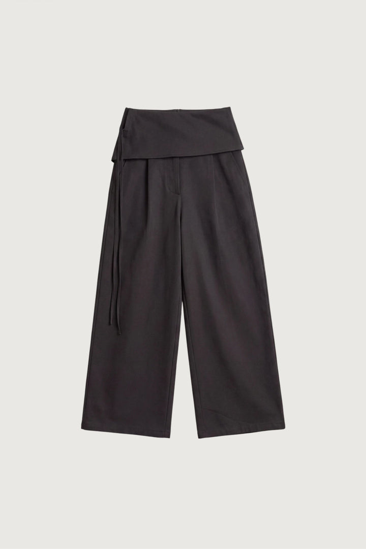 WIDE LEG PANT WITH FOLDOVER WAIST in Charcoal — alternate angle