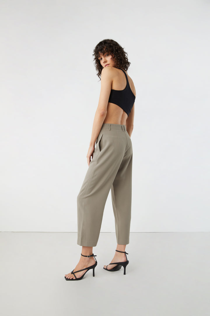 HIGH WAISTED CROPPED PANT in Taupe — alternate angle