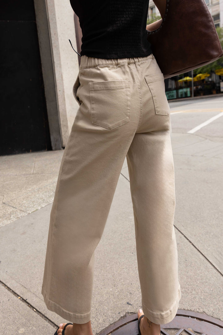 CROPPED LENGTH TWILL WIDE LEG PANT in Oatmeal — alternate angle