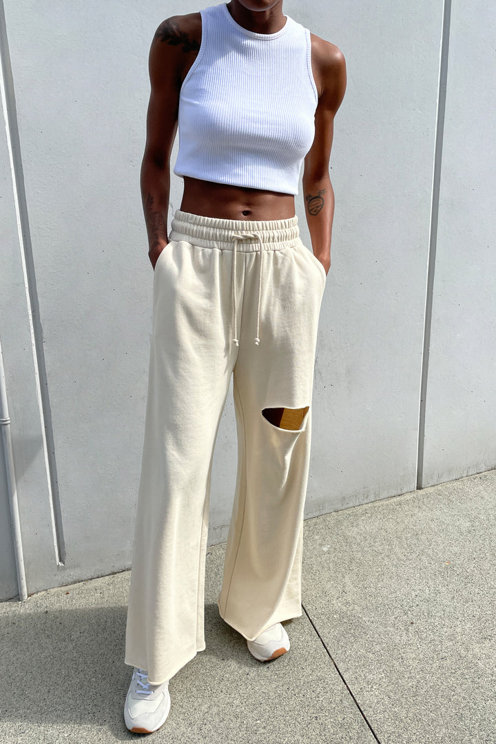RIPPED WIDE LEG PANT in Oatmeal — alternate angle