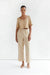 Grid print pant in dark beige oatmeal grid — main image